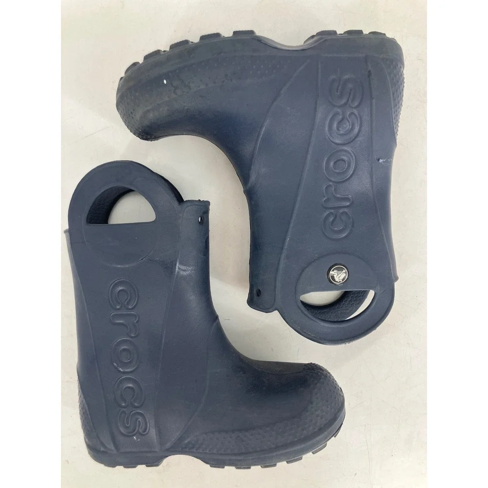 Crocs Rain Boots Unisex Kids C10 Navy Blue Excellent Handle It Waterproof 12803